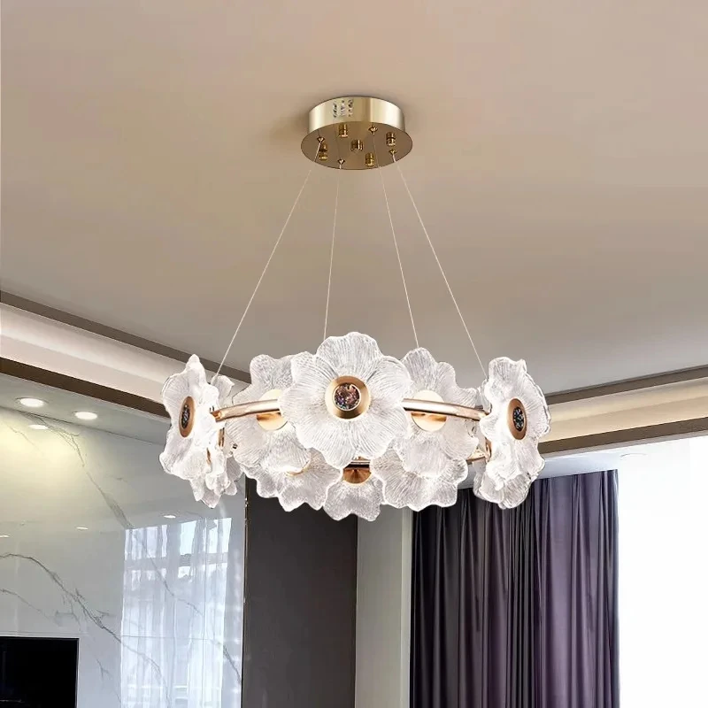 

CX251FU Modern Coloured Glaze Flower Glass Chandelier Lighting Lamparas 2024 Avize Modelleri Lustre Hanglamp Living Room Lights