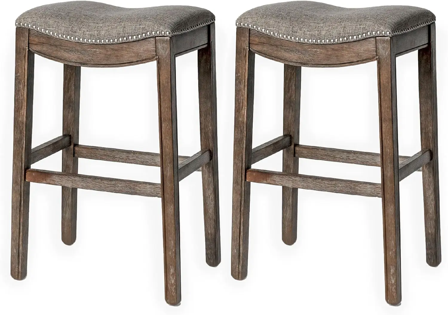 

Adrien 31 H Bar Height Upholstered Backl Barstool In Dark Walnut Finish With Ash Grey Fabric Cushion Seat, Set Of