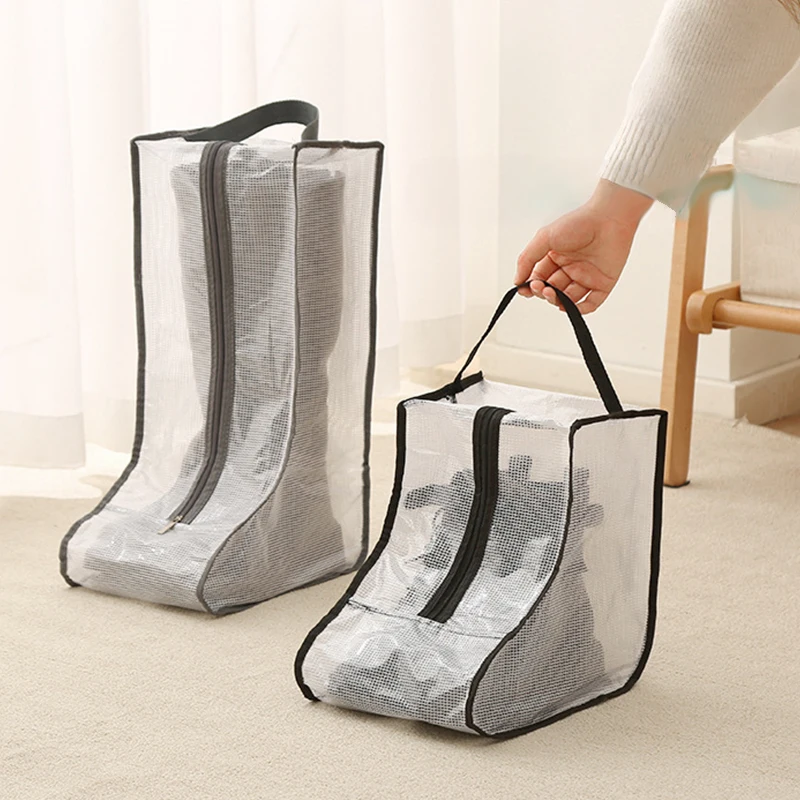 2 Pcs Waterproof Dustproof Boot Storage Bag Portable Shoes Organizer Travel Transparent PVC Mesh Thigh-high Boot Container Bag