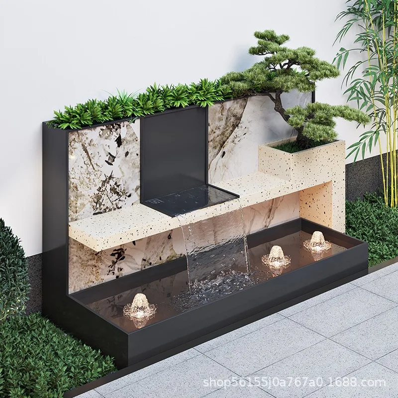 

landscape wall, outdoor garden, courtyard, shadow wall, stainless steel screen partition, water curtain wall