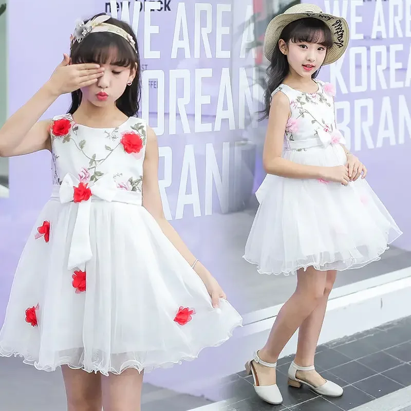 Girls Summer Dress 2024 New Party Princess Girls Dresses 2 3 5 7 9 To 12 Years Old Flower Avant-garde Design Prom Net Yarn Dress