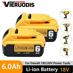 100% Compatible For DeWalt 18V/20V 6000mAh Rechargeable Power Tools Battery with LED Li-ion Replacement DCB205 DCB204-2 DCB206