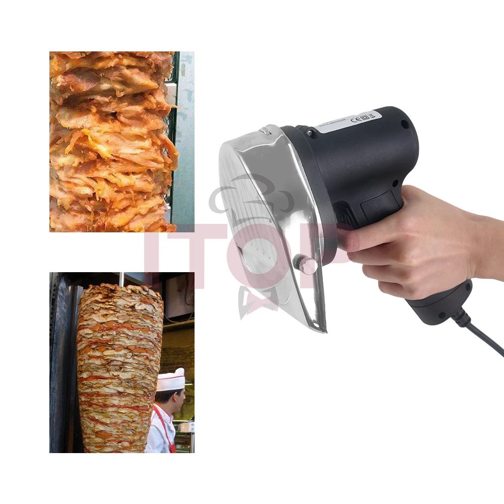 Rebanador Shawarma con 2 cuchillas, rebanador eléctrico de giroscopio Kebab, cortador Shawarma en rodajas portátil comercial, máquina cortadora de