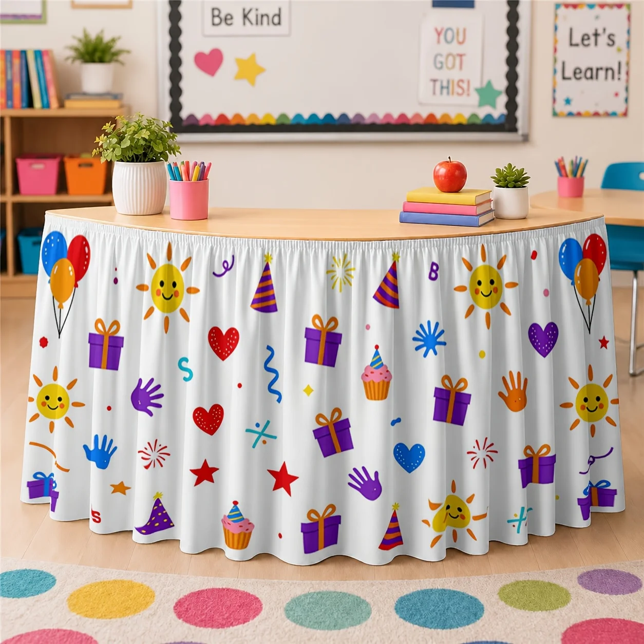 One tablecloth. Celebration pattern tablecloth. Festive joy. Colorful and bright. Playful and lively.