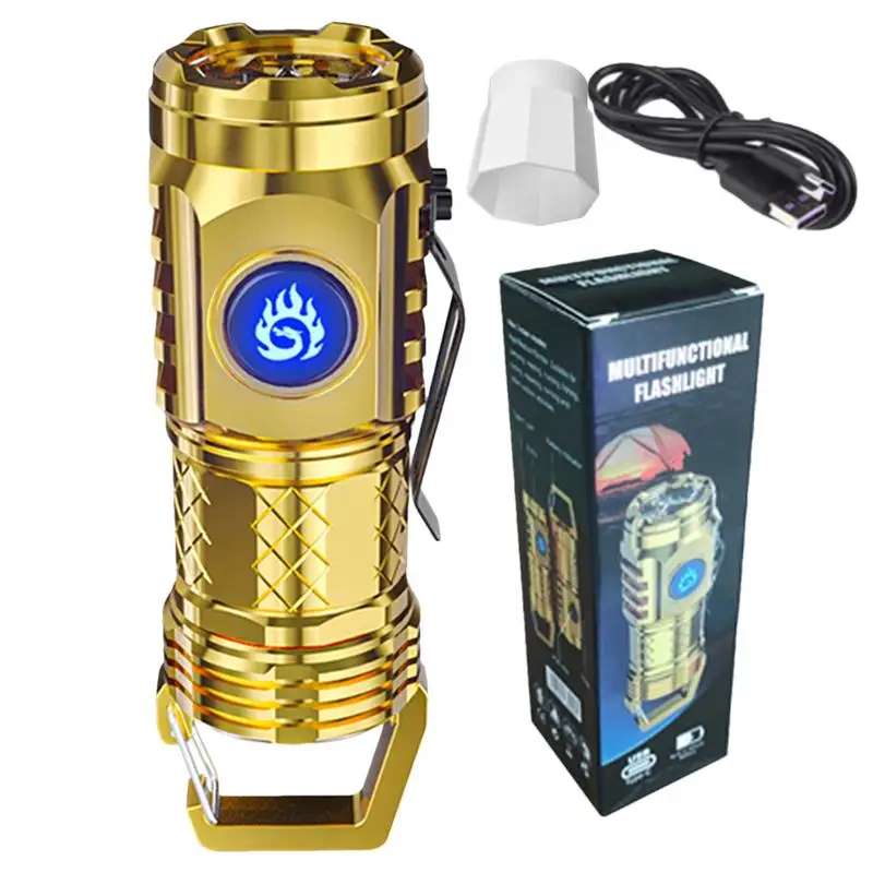 

Small LED Flashlight Handheld LED Camping Lantern High Lumens 3-Eye Flashlight With Metal Clip 5 Modes Waterproof Carabiner