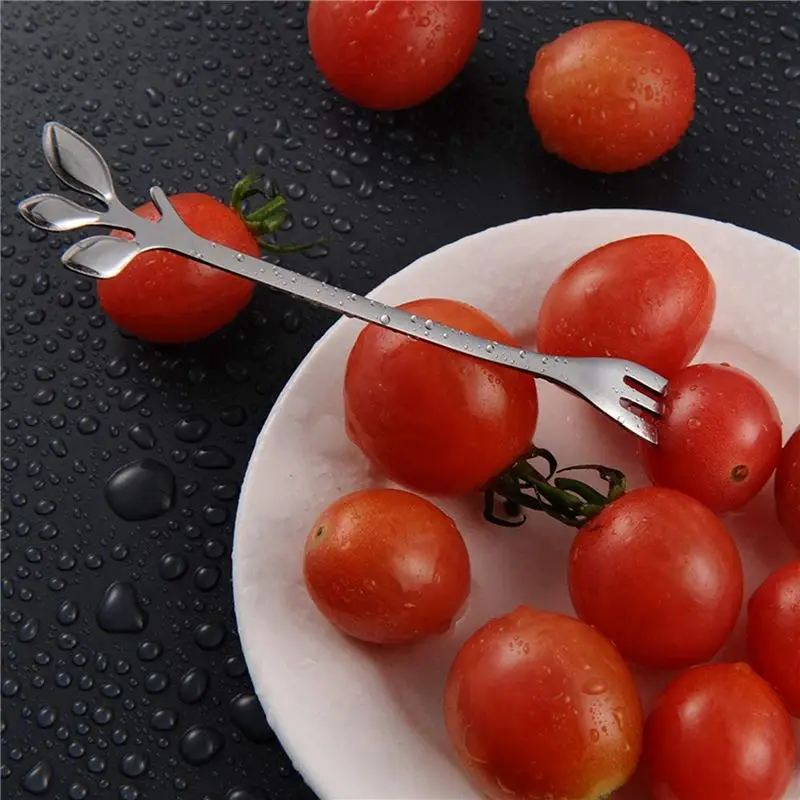 AB33-Dessert Spoon Fork Set,60 Pcs 4.7 Inch Cake Fork,Coffee Spoon,Creative Silver Leaf Fruit Fork,(30 Spoon + 30 Fork)