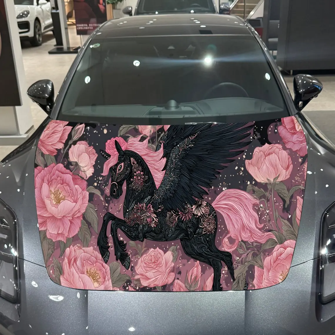 

Fantasy Dark Horse Car Hood Vinyl Stickers Car Surface Protection Decal Car Decoration Cover Vinyl Wraps Waterproof Self-adhesiv
