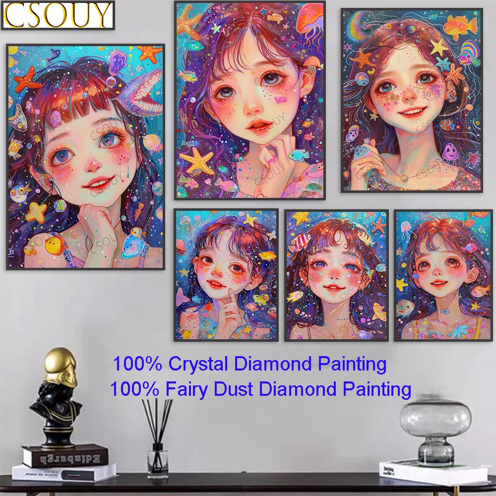 

Ocean Dreamy Style Fairy Dust Full Square Diy Diamond Painting Cross Stitch Embroidery Mosaic Home Decor Needlework Crystal AB