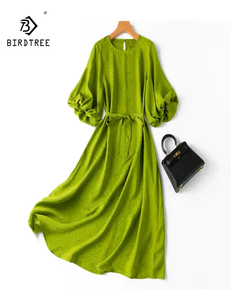 

BirdTree, 100%Real Silk Elegant Dresses For Women, Flower Bud Sleeve Solid, Sweet Versatile Fairy Dress, 2024 Summer D441101QC