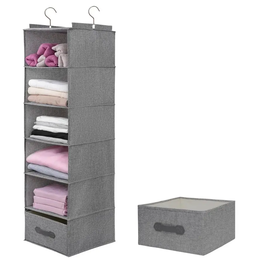 

Большой подвесной органайзер для свитеров в шкаф, складные 6-ярусные подвесные полки для шкафа с выдвижными ящиками, моющиеся, серые, 6 полок, 1 день доставки