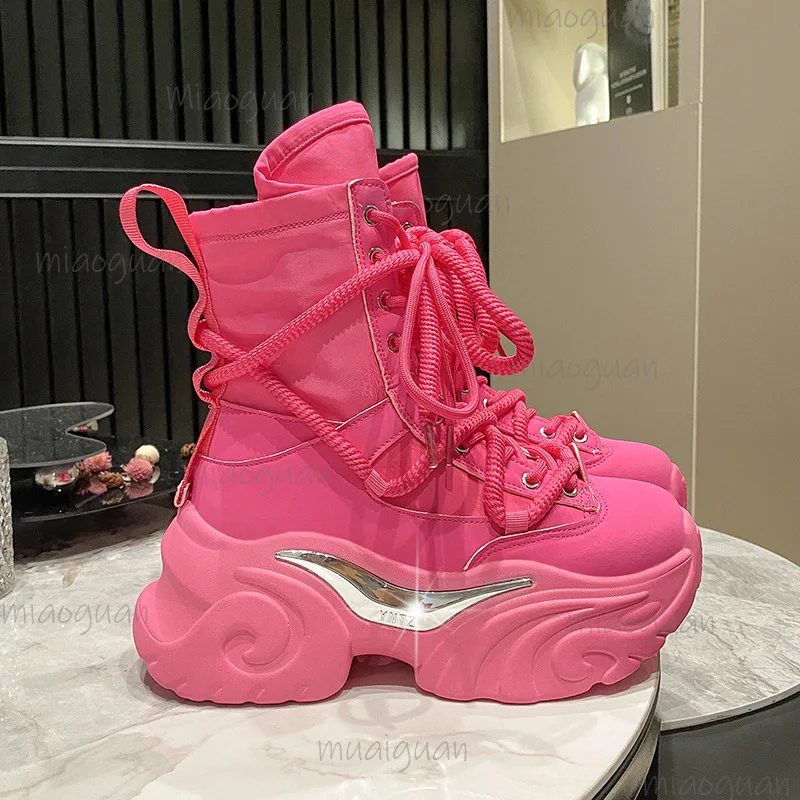 

Современные женские ботинки, обувь на массивной платформе, модные короткие ботинки на толстой подошве со шнуровкой, увеличивающие рост, Botas Mujer, размер 35-40