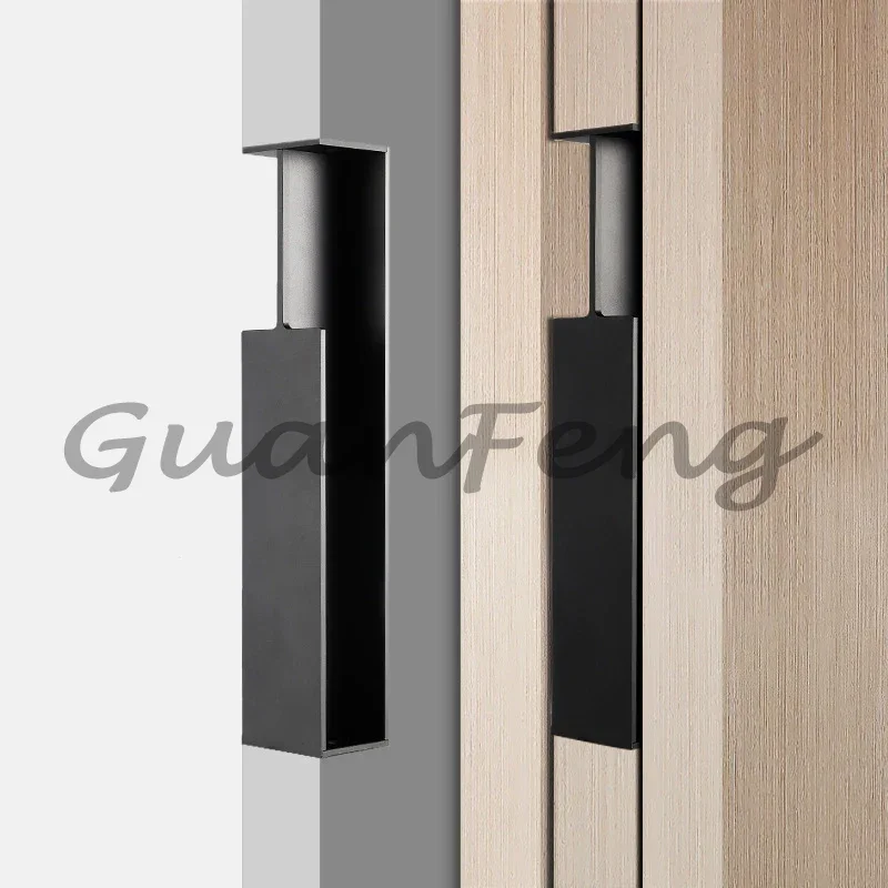 Recessed privacy pocket door handle, black aluminum anti-collision sliding door handle