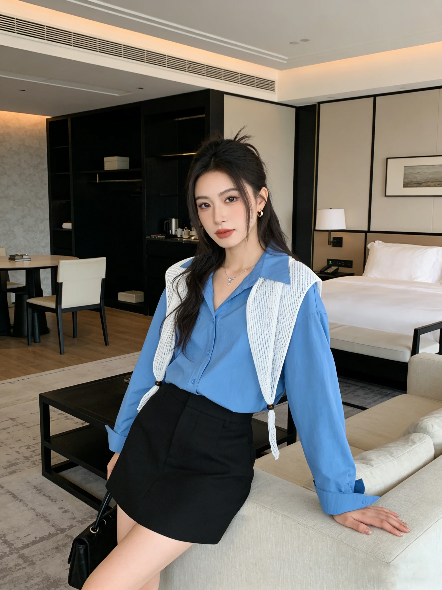 

Early Spring 2026 Korean Sle Striped Silk Scarf Ne irt Sun Protection Slimming Outerwear Versatile Long Sve Wom...