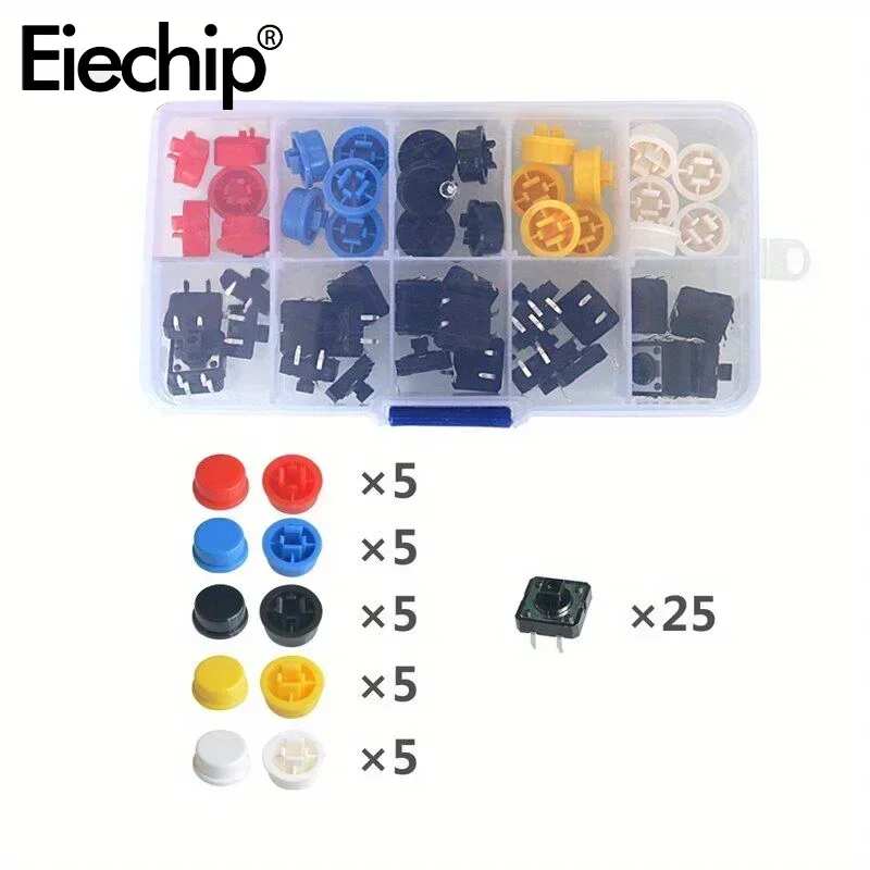 25 Sätze leichte Berührungs schalter a24 kreisförmige Knopf kappen 12*12*7,3mm Schalter knopf kreisförmiges Kit elektronische Komponente Dip