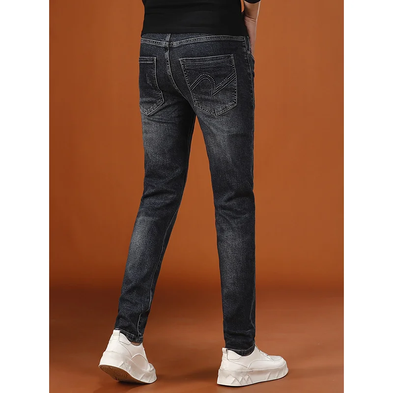 2025 New Men's Jeans with Elasticity,, Small Feet, Trendy Fashion, Casual, Autumn Pants