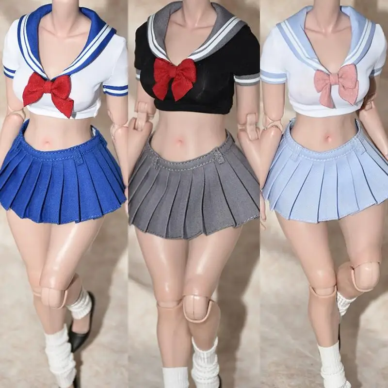 In Stock 1/6 Scale Female Soldier Pink Sailor Suit Set Elastic Top Ultra-short Pleated Skirts For 12 Inch Action Figure Body