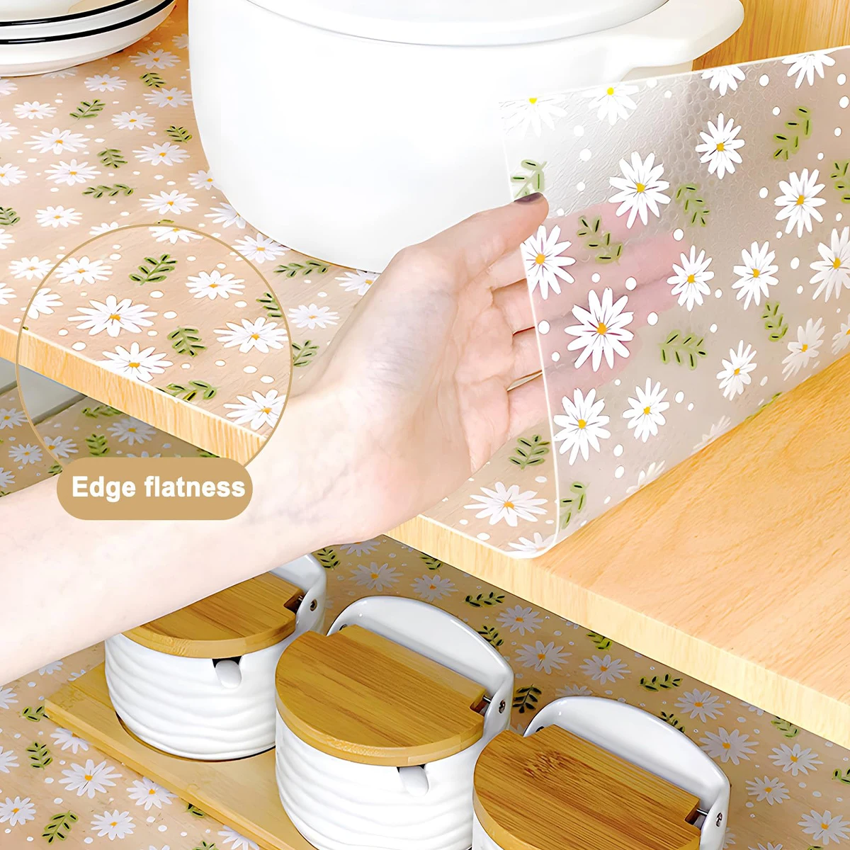 1 Roll Daisy Shelf Liner For Kitchen Cabinets EVA Waterproof Fridge Pad Cupboard Mat Easy Placemats Non-Adhesive Drawer Liner