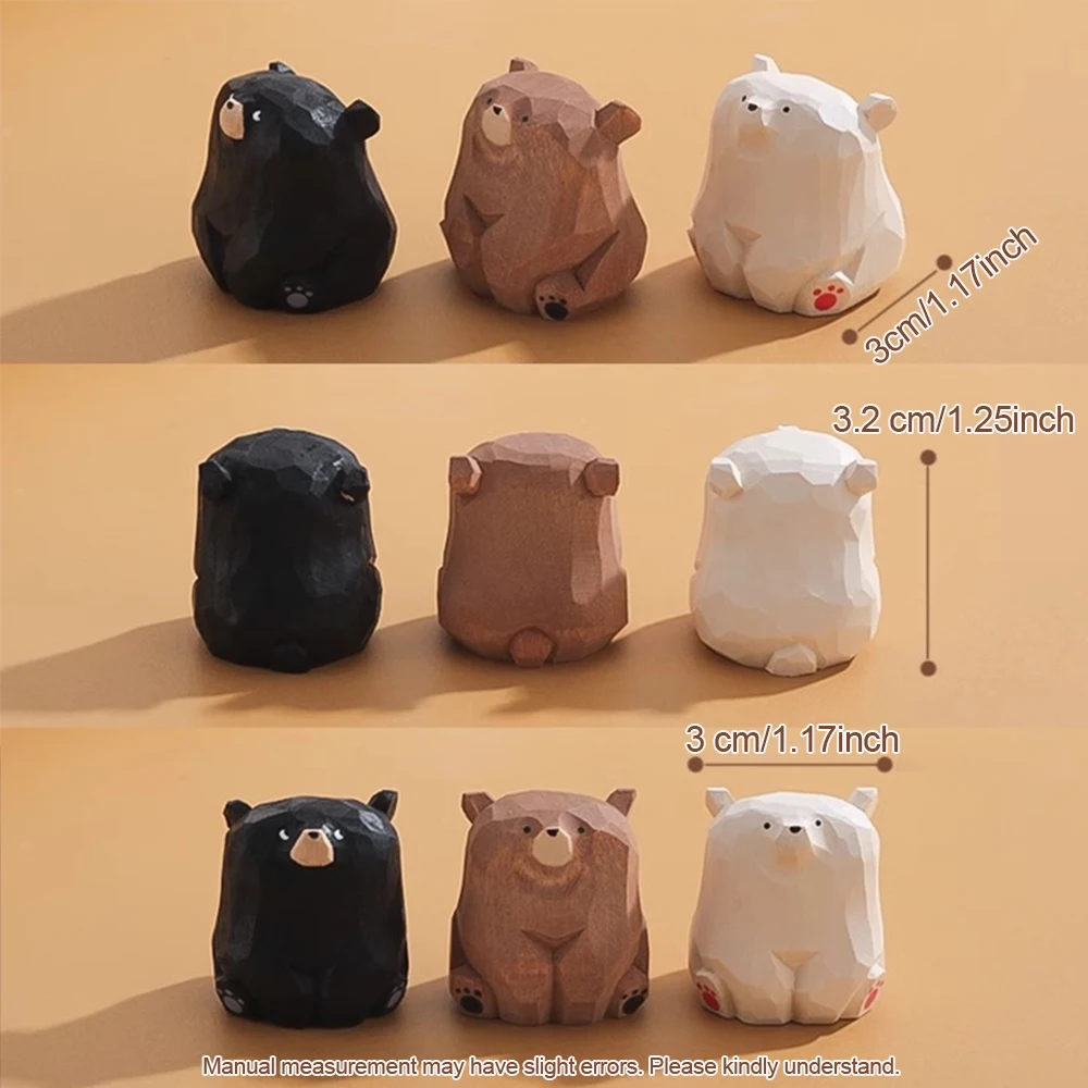 Hand-Carved Wooden Bear Set 3