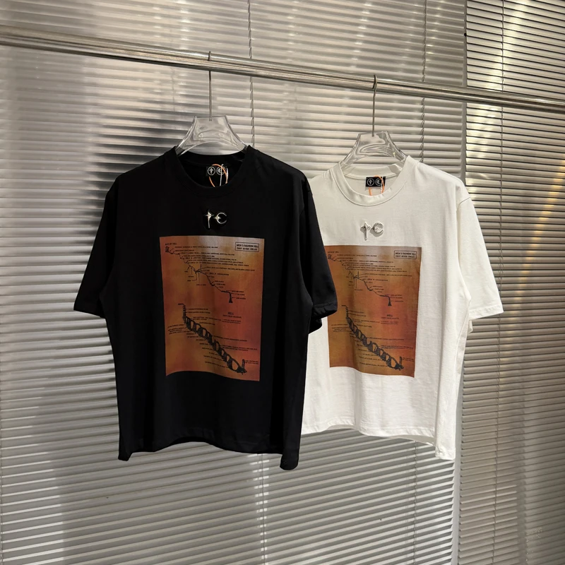 

Big Box Print Thug Club Metal Moon Star T Shirt Men Women Black White Loose Short Sleeve Round Neck Tops Tee