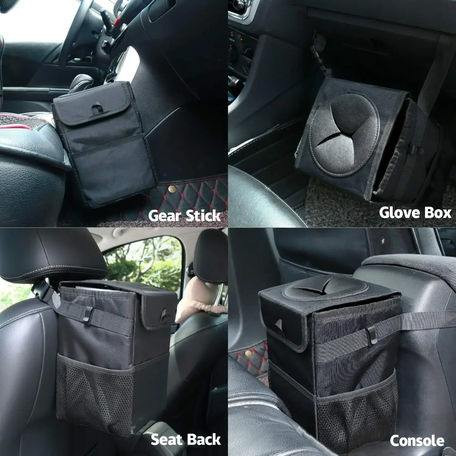 Car Trash Can with Lid and Storage Pockets Waterproof Garbage Bin Multipurpose Folding Trash Can Automotive Accessories