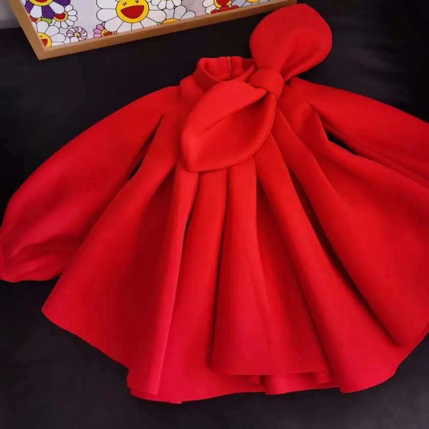 2023 New Children Boutique Princess Evening Gown Bow Puff Sleeve Design Wedding Birthday Baptism Eid Party Girls Dresses A3195