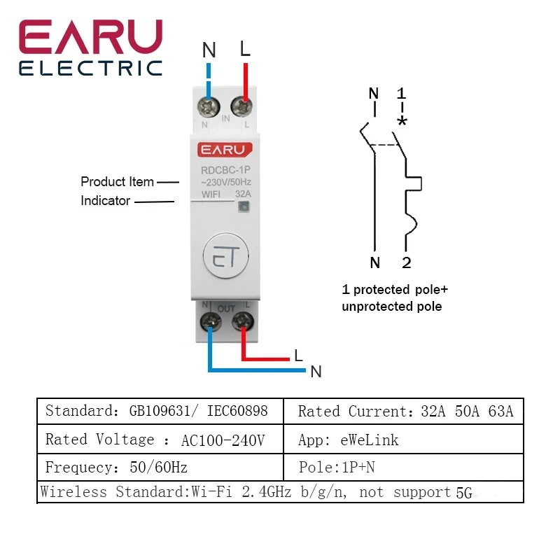 Imagem -02 - Ewelink-din Rail Wifi Disjuntor Temporizador Inteligente Interruptor de Relé Controle Remoto Casa Inteligente Compatível com Alexa Google 1p Mais n