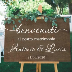 Wedding Custom Decals Italian Version Wedding Sign Stickers Bride Groom Names Custom Vinyl Mural Wedding Welcome Decals A349
