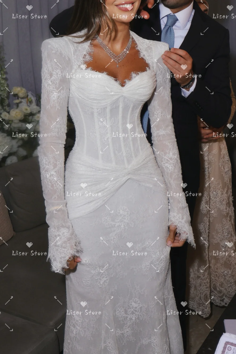 Liser Stunning Mermaid Lace Wedding Dresses Illusion Long Sleeves Bridal Dress Sweep Train Vestidos Novias Boda 2027 Customized