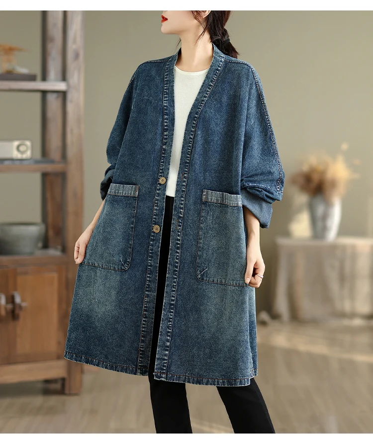 SuperAen Fashion Elegant Style 2025 New Denim Jeans V-neck High-end Women Blazers and Jackets