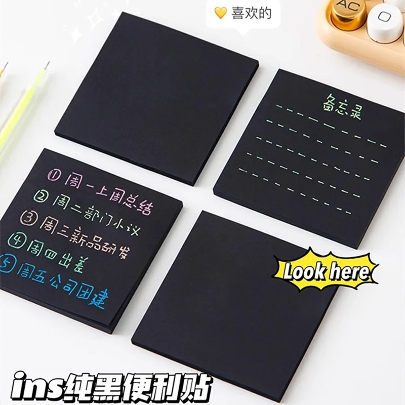 

Black Sticky Notes Message Memo Pad, Creative Notepad, Stationery, School and Office Supplies, Posted Its Note N Times, 50Sheets