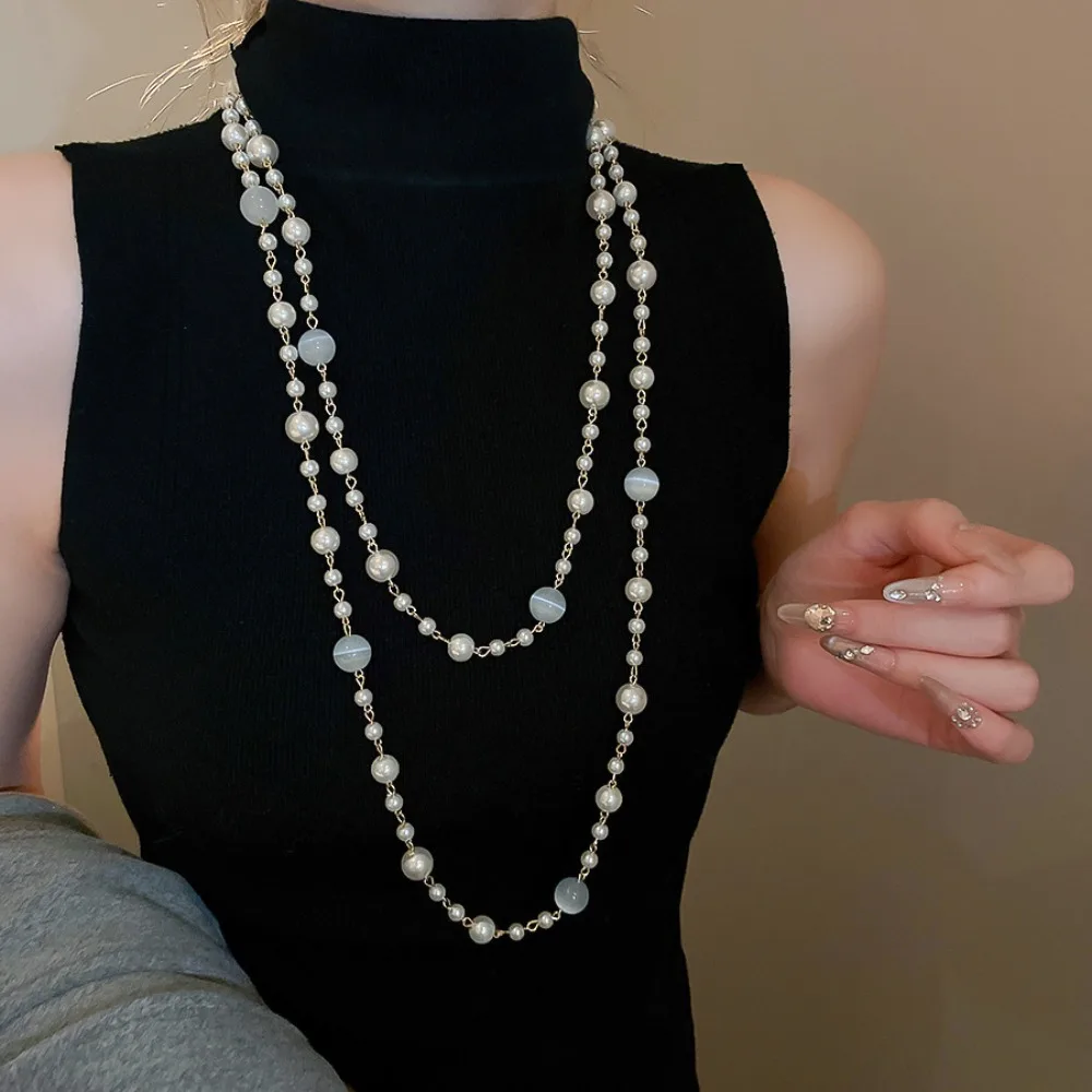 

Elegant Romantic Simulated Pearl Beaded Necklace for Women Fashion Sweater Chain Female Collares Statement Jewlery Gifts 2026