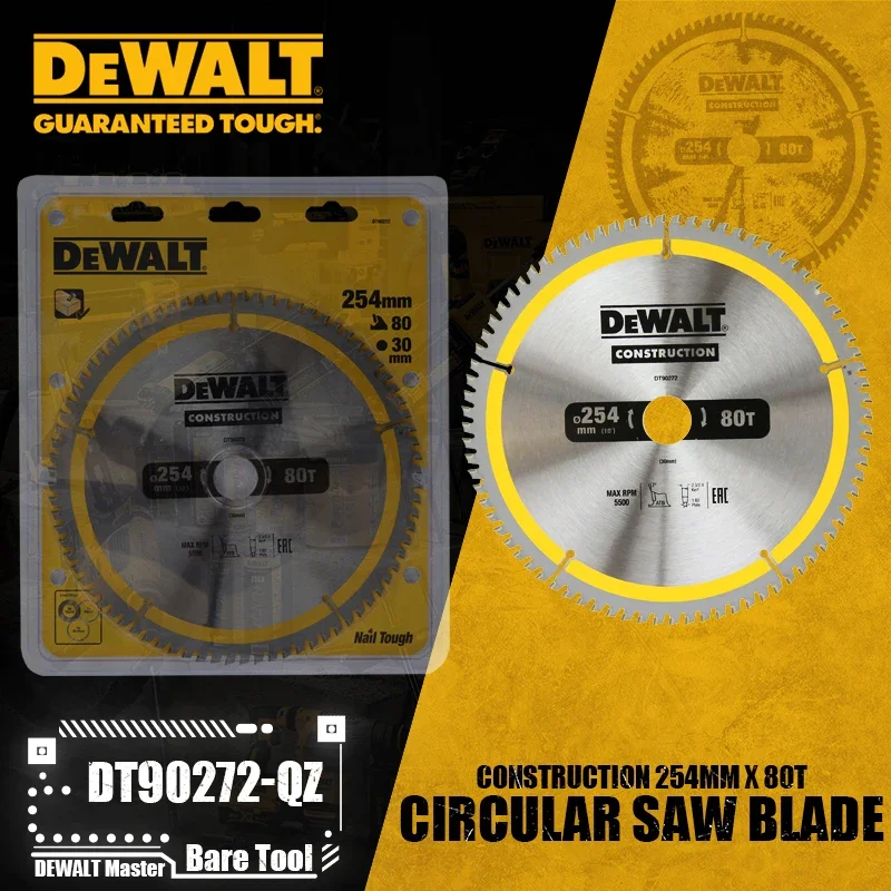 Dewalt DT90250-QZ DT90272-QZ 254Mm * 60T/80T Constructie Cirkelzaagblad Elektrisch Gereedschap Accessoires