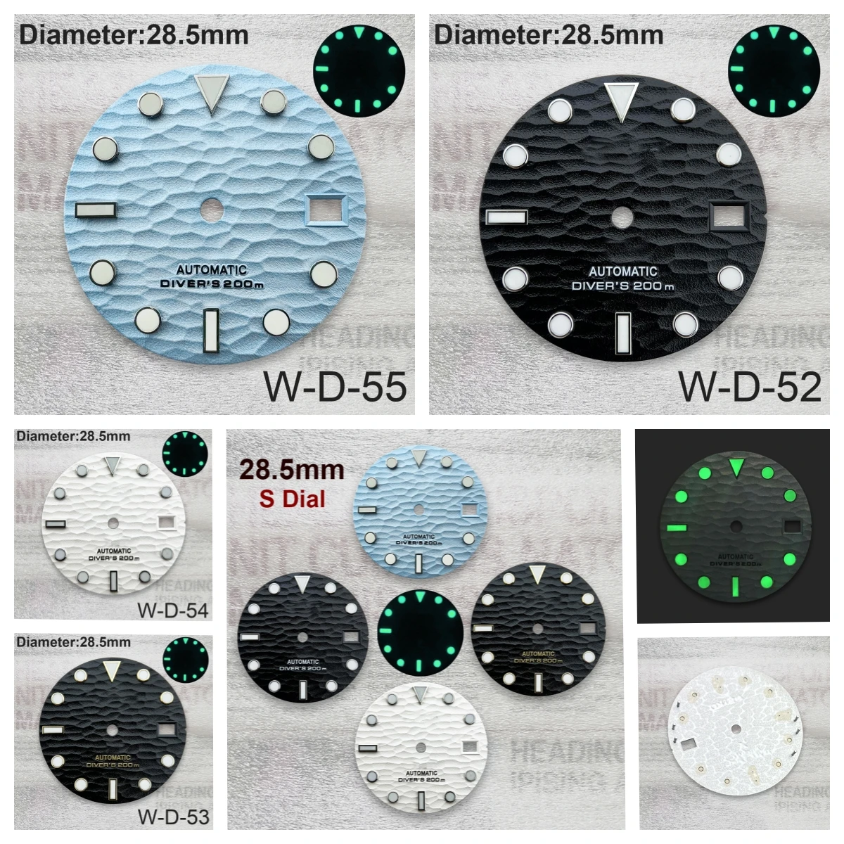 

28.5mm S Logo Wave Dial Suitable For NH35/NH36/4R/7S Movement Green Luminous High Quality Watch Modification Accessories