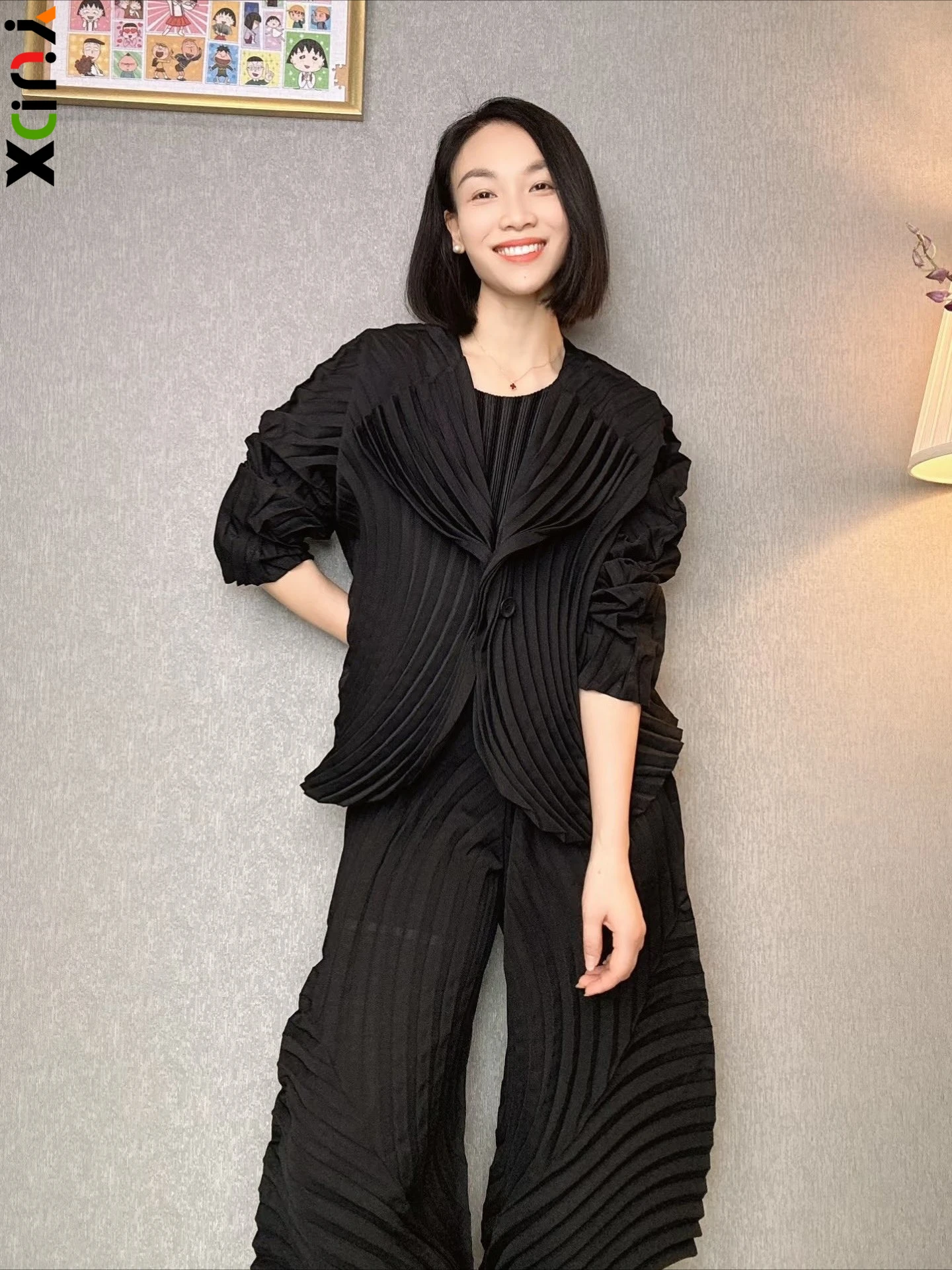 

Стильная асимметричная плиссированная куртка в стиле Мияке с открытым передом, текстурированная, легкая, свободного кроя, женская, весенне-осенняя, повседневная, тканая верхняя одежда