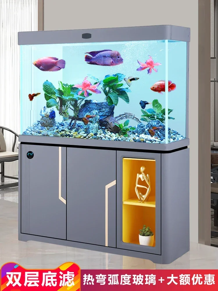 Fish Tank Large Living Room Bottom Filter Small Aquarium round High-End Screen Smart 2021 New Light Luxury Dragon Fish Tank