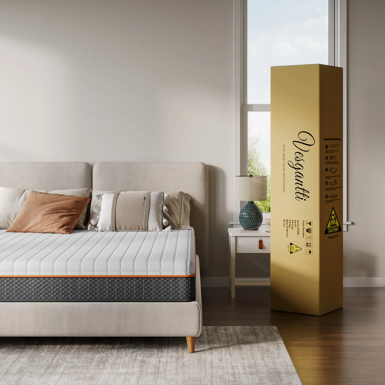 Zdjęcie 7: Materac piankowy Vesgantti, biały, grubość 16/18/26 cm, materac z pianki memory z żelem, podparcie z dzielnami, zapewniające poprawną postawę.