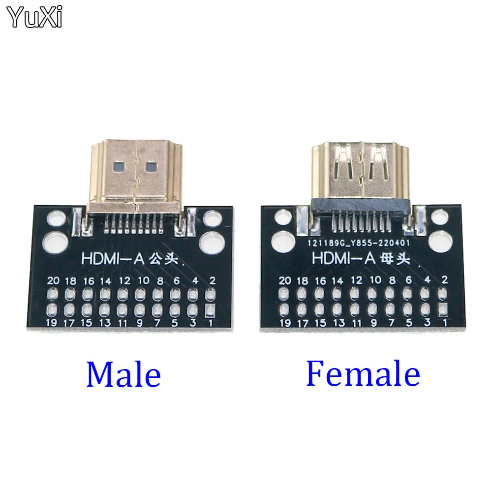 YUXI 1PCS Compatible-HDMI Male and Female Test Board 19PIN 19P MALE PLUG Connector with PCB Test Board Solder Type A