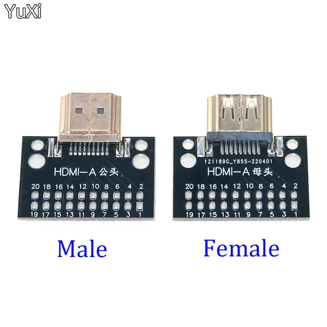 YUXI 1PCS Kompatybilna płytka testowa HDMI męska i żeńska 19PIN 19P MALE PLUG Złącze z płytą testową PCB Typ A