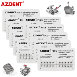 AZDENT-soportes de Base de malla para ortodoncia Dental, Mini/estándar Roth/MBT 022/018 con 3/345 ganchos, materiales dentales, 10 paquetes PLUS