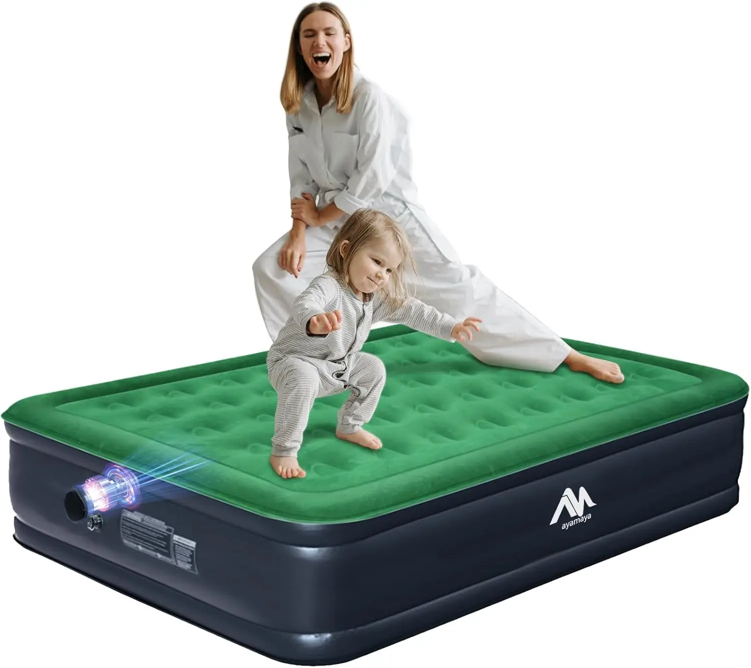 

16-Inch Queen Air Mattress with Detachable Pump, Rapid 3-Min Inflation, Portable for Camping & Home