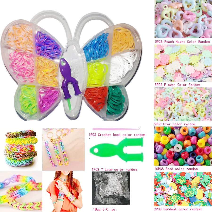 1BOX Colorful Loom Bands Braided Set With Flower Storage Box, DIY Bracelet Hair Bands Kit, Rubber Bands Crafting Tools (Rubber B