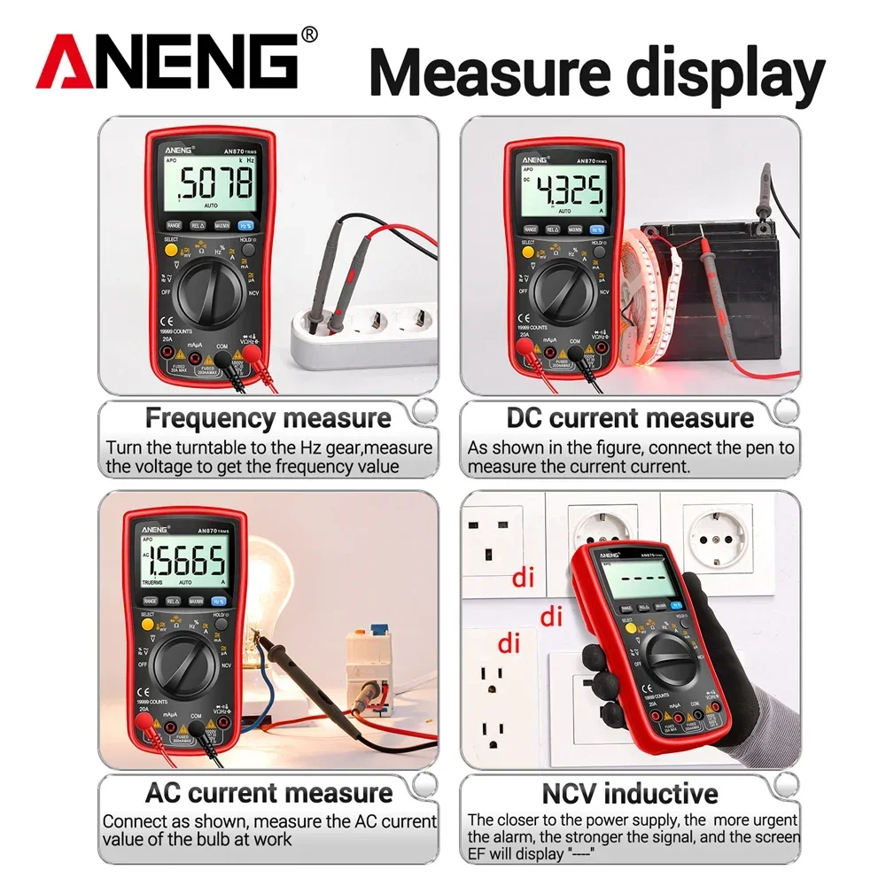 Digital Multimeter 19999 Counts ANENG AN870 True Rms Multimeters AC/DC Current Meter Voltimetro Profesional Voltage Tester F view 4
