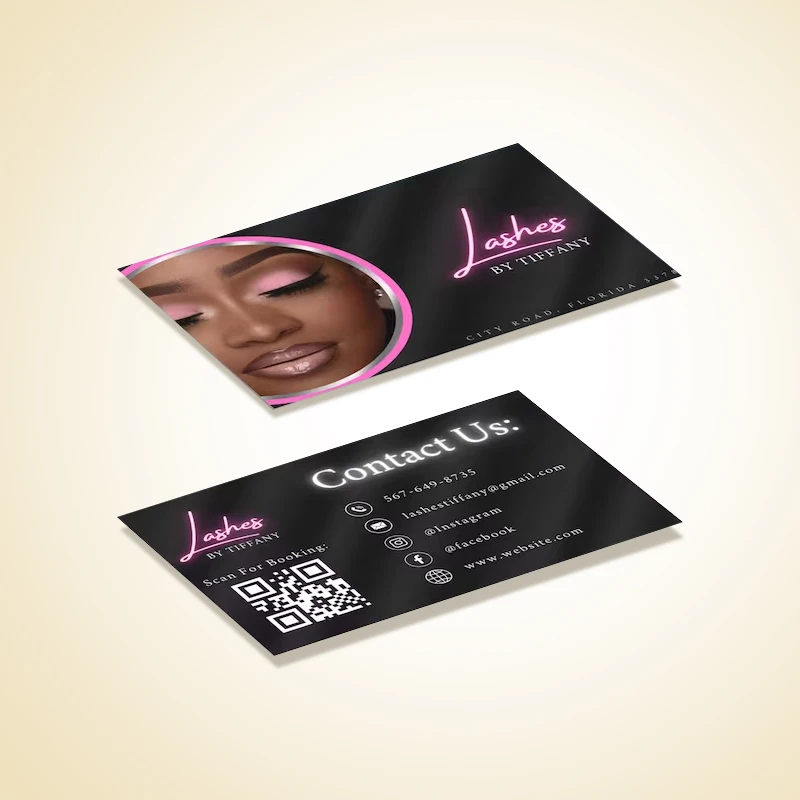 DsgnTouch Glossy Custom Instagram Business Card with QR Code Free Design Template Loyalty Beauty Salon Lash Business Cards