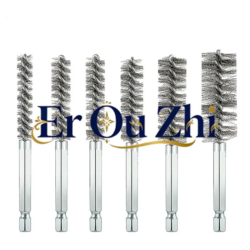 Hexagonal Shank Stainless Steel Wire Brush with Shank, Deburring Pipe Brush