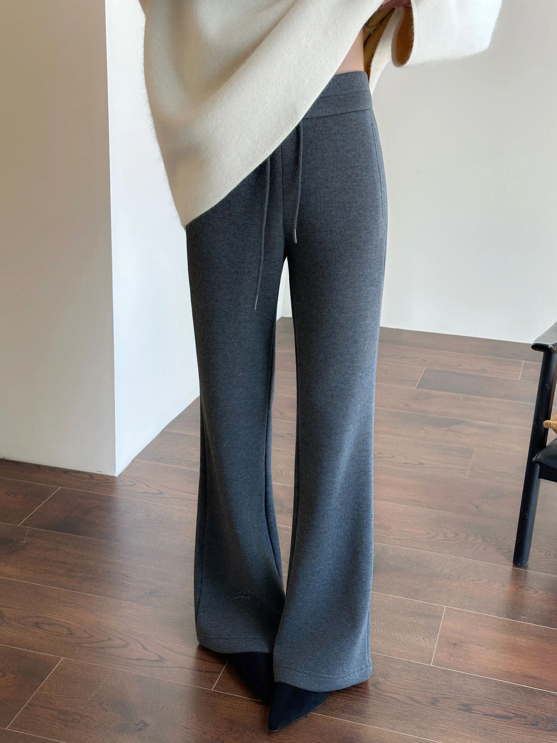 

Широкие брюки WANGER из вязаной шерстяной смеси с завязками, мягкие, струящиеся, в пол, стройнящие, модные, повседневные