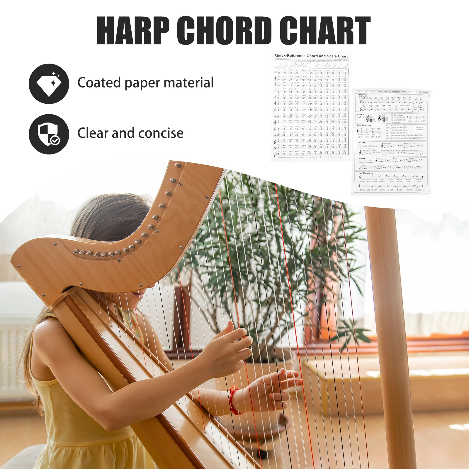 

Music Harp Chord Diagram Posters Practice Chart Coated Paper for Theory Beginner