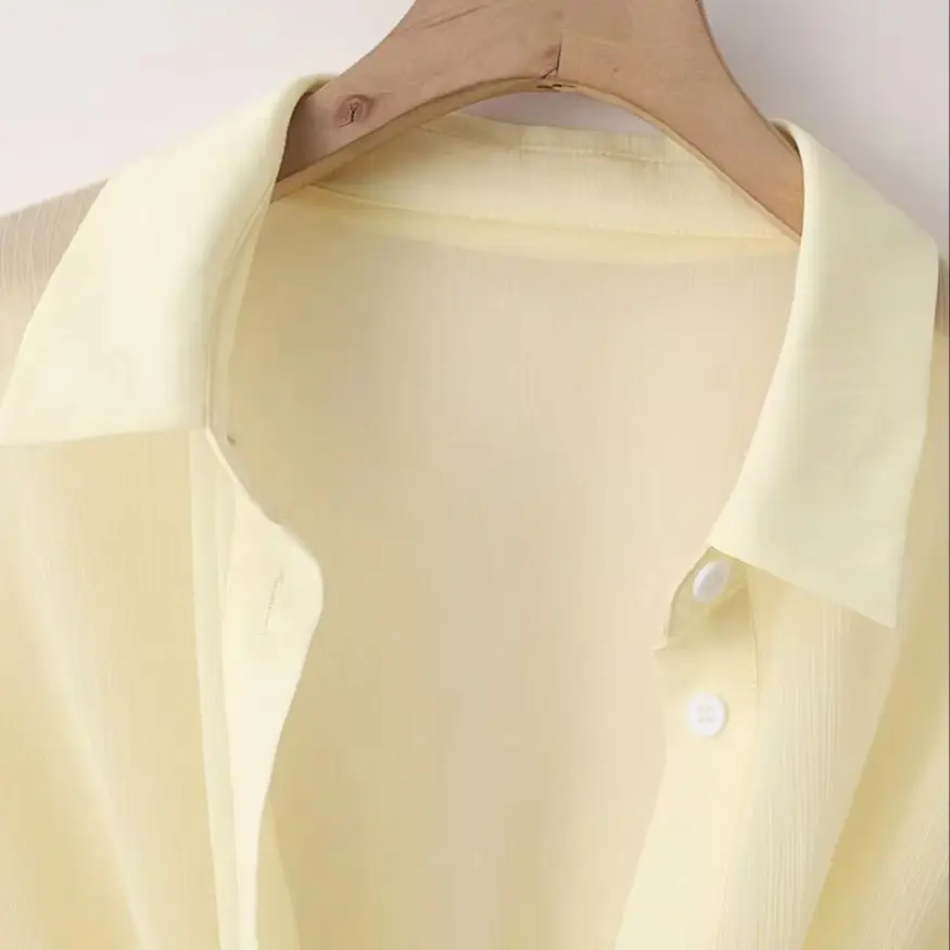 Neuer Cardigan mit Fledermausärmeln, kurzer, lässiger Chiffon-Schal, einfarbiges Damenhemd – Detail 2