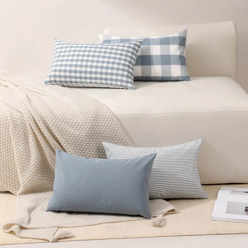 MACT Blue Pillow Cover Cushion with Buffalo Plaid Solid Blue Throw Pillowcase Gingham Plaid Design Pillow Cover for Sofa Bedroom