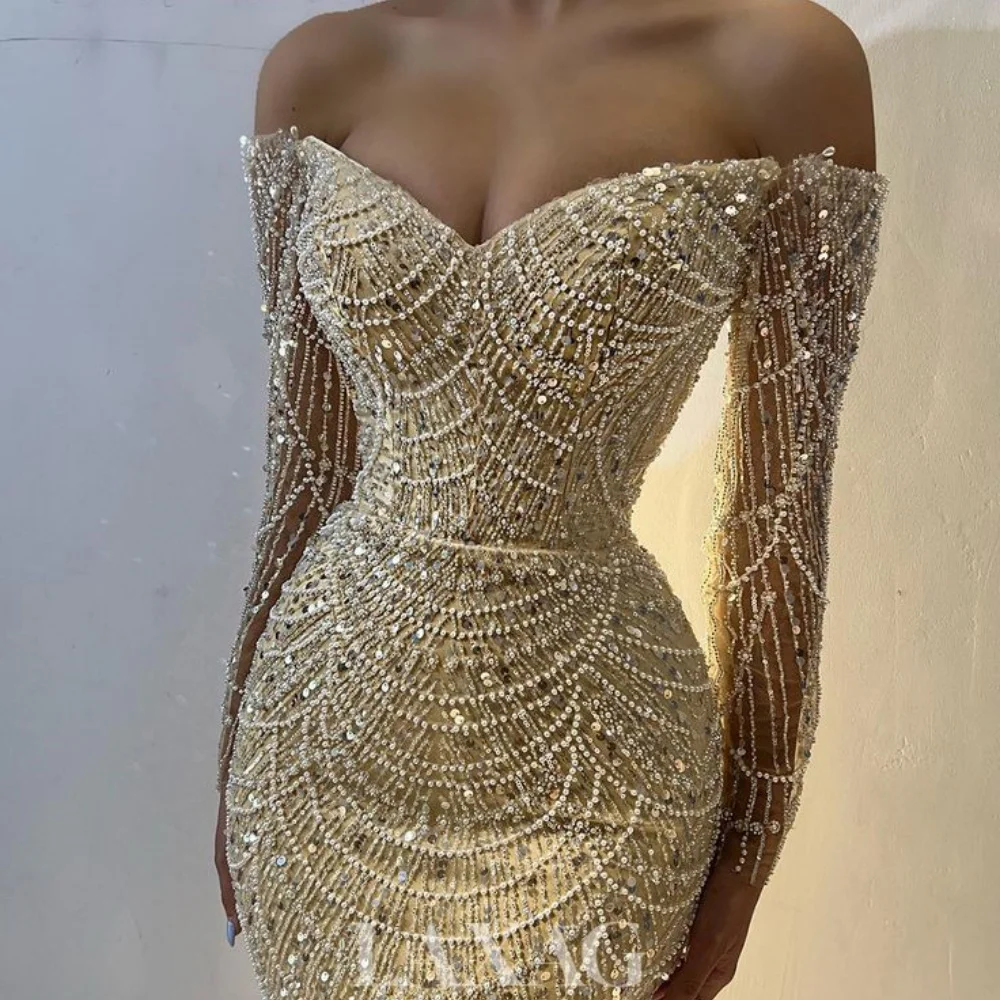 Sansa Elegant A-Line Beading Satin Evening Dress Customized Floor-Length Off Shoulder Wedding Dresses V Neck Vestidos De Fiesta image 4