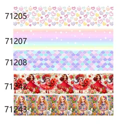 (5yards) Rainbow Love Heart Star Pattern Grosgrain Ribbon Printed Girl Cartoon Fabric Ribbons for Hairbows DIY Accessories